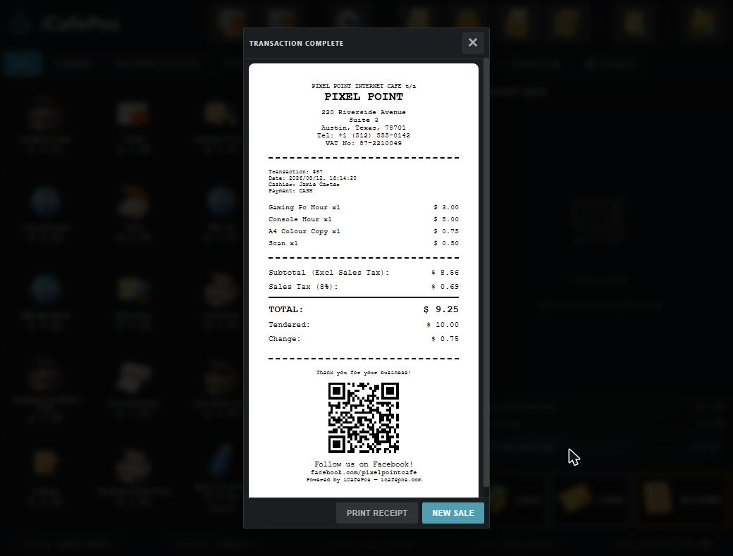 Receipt on screen